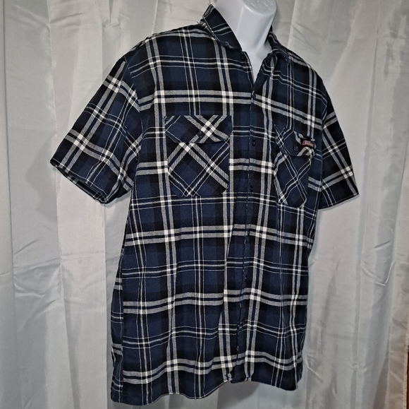 Dickies Flannel Work Shirt Men's XL Blue Short Sleeve Plaid 2 Pocket Button-down - Picture 5 of 8